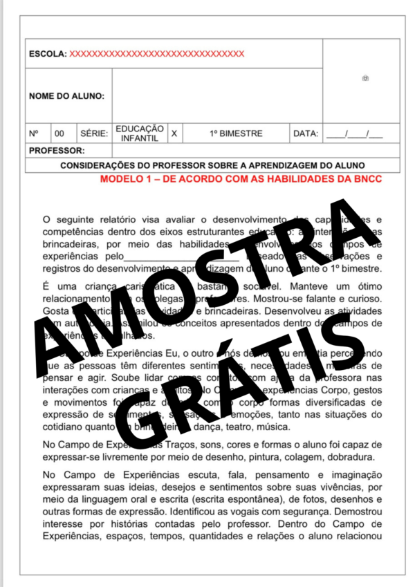 RELATÓRIOS DE DESENVOLVIMENTO - EDUCAÇÃO INFANTIL - 1º BIMESTRE/TRIMESTRE - Image 7