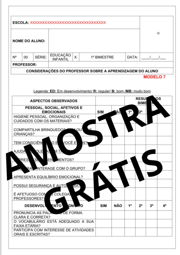 RELATÓRIOS DE DESENVOLVIMENTO - EDUCAÇÃO INFANTIL - 1º BIMESTRE/TRIMESTRE - Image 4