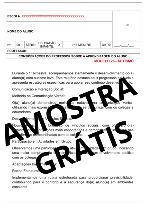 RELATÓRIOS DE DESENVOLVIMENTO - EDUCAÇÃO INFANTIL - 1º BIMESTRE/TRIMESTRE - Image 6
