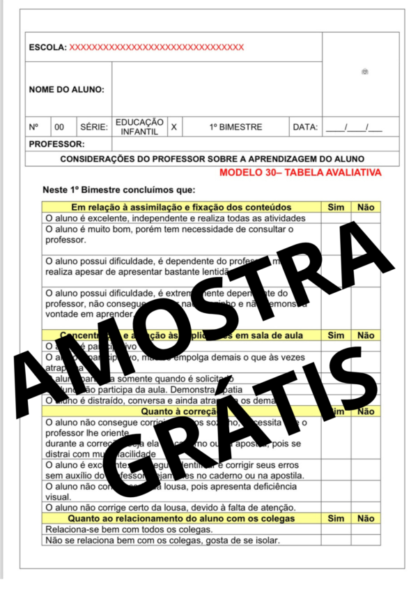 RELATÓRIOS DE DESENVOLVIMENTO - EDUCAÇÃO INFANTIL - 1º BIMESTRE/TRIMESTRE - Image 5