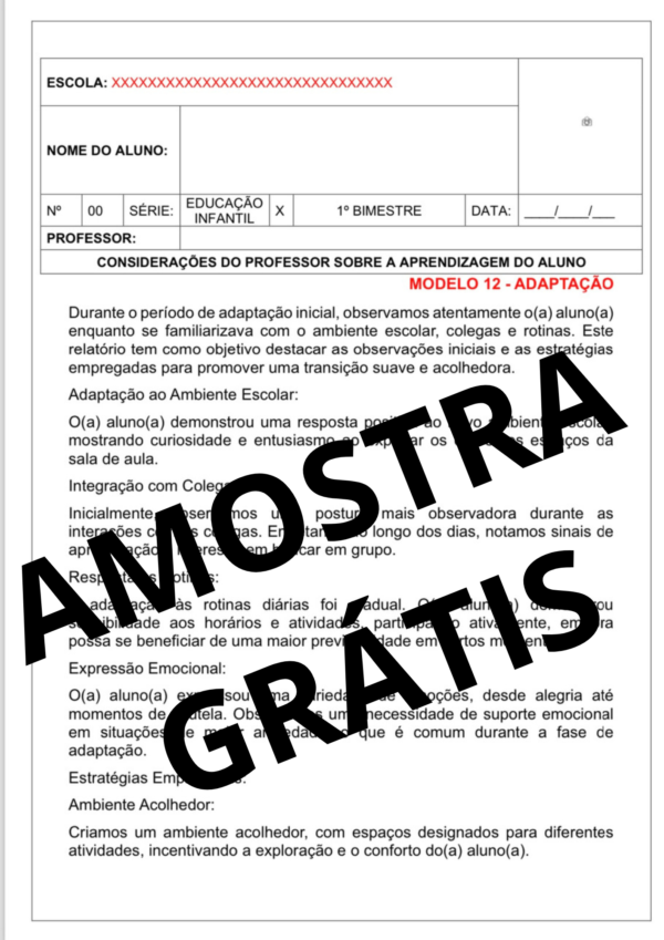 RELATÓRIOS DE DESENVOLVIMENTO - EDUCAÇÃO INFANTIL - 1º BIMESTRE/TRIMESTRE - Image 2