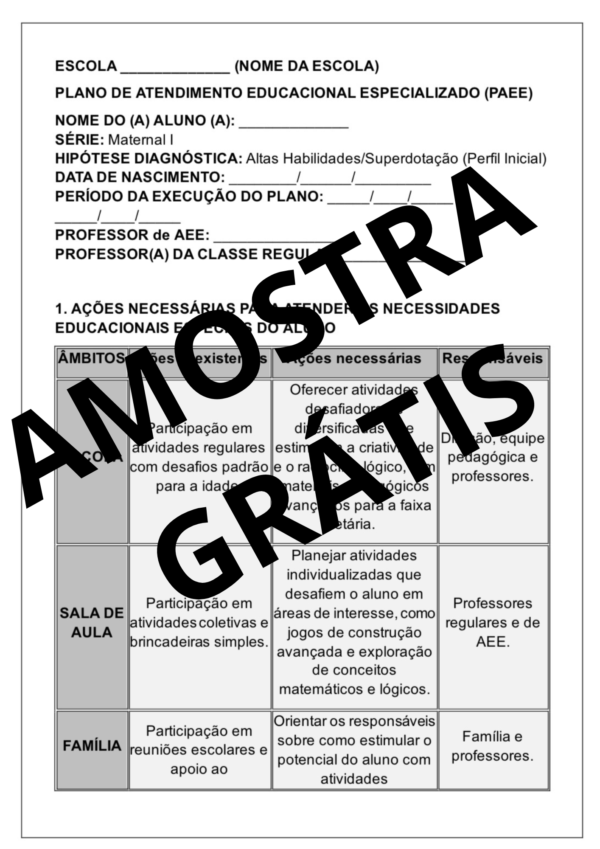PLANOS DE ATENDIMENTO EDUCACIONAL ESPECIALIZADO (PAEE) - EDUCAÇÃO ESPECIAL E SALA DE RECURSO - EDUCAÇÃO INFANTIL - Image 3
