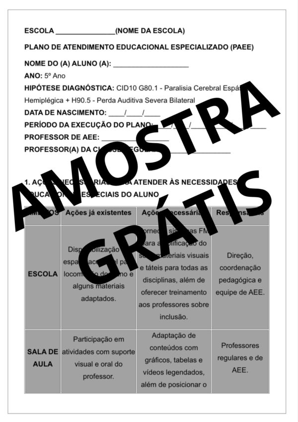 PLANOS DE ATENDIMENTO EDUCACIONAL ESPECIALIZADO (PAEE) - EDUCAÇÃO ESPECIAL E SALA DE RECURSO - ENSINO FUNDAMENTAL 1 - Image 6