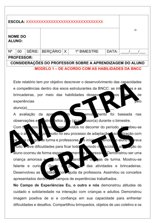 RELATÓRIOS DE DESENVOLVIMENTO - BERÇÁRIO - *1º BIMESTRE/TRIMESTRE* - Image 7