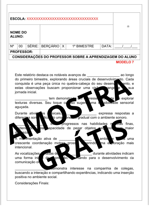 RELATÓRIOS DE DESENVOLVIMENTO - BERÇÁRIO - *1º BIMESTRE/TRIMESTRE* - Image 8