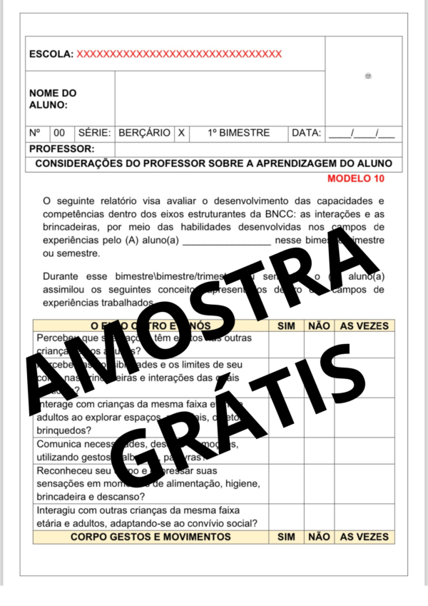 RELATÓRIOS DE DESENVOLVIMENTO - BERÇÁRIO - *1º BIMESTRE/TRIMESTRE* - Image 4
