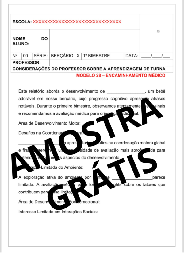 RELATÓRIOS DE DESENVOLVIMENTO - BERÇÁRIO - *1º BIMESTRE/TRIMESTRE* - Image 9